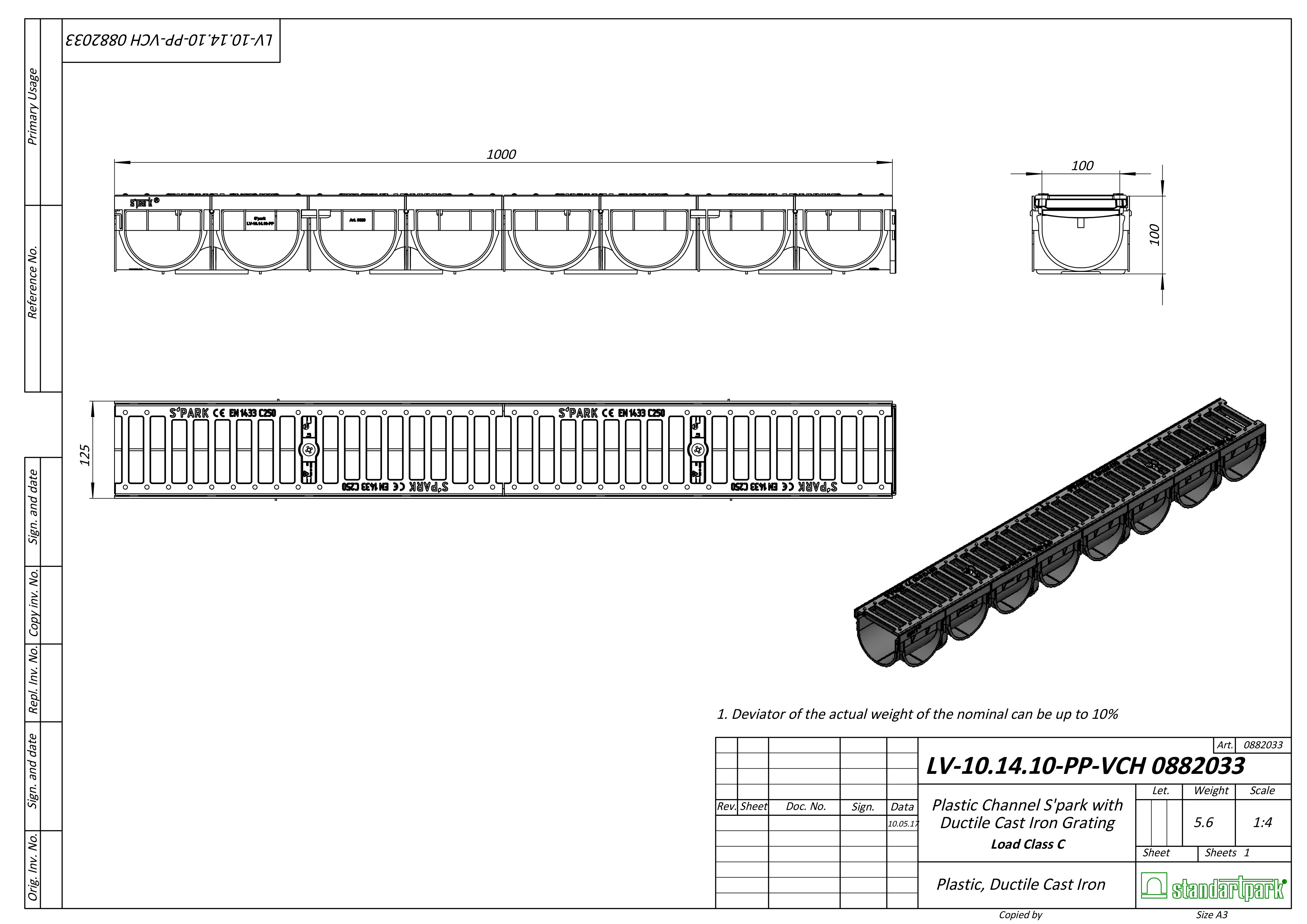 plastovy-zlab-vodaland-easy-c250-s-litinovou-mrizi-1000-x-125-x-100-mm